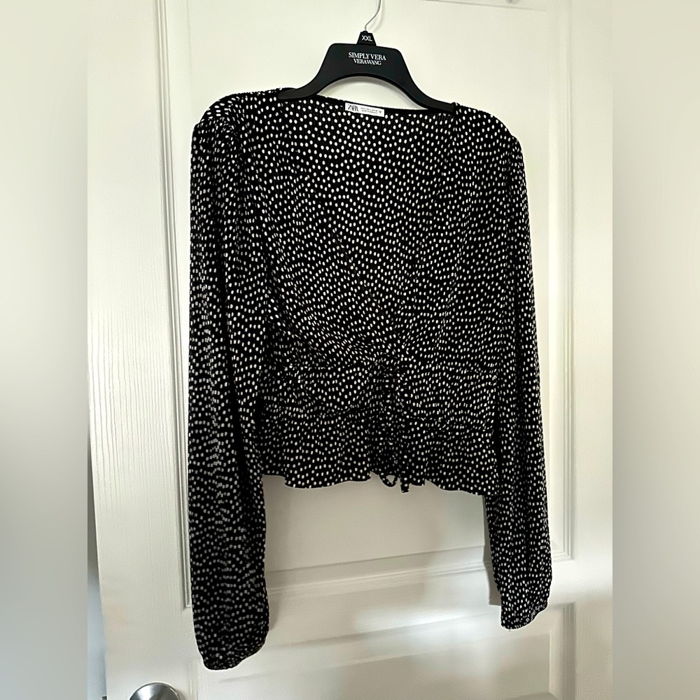 Black/White Polka Dot Long Sleeve Zara Blouse